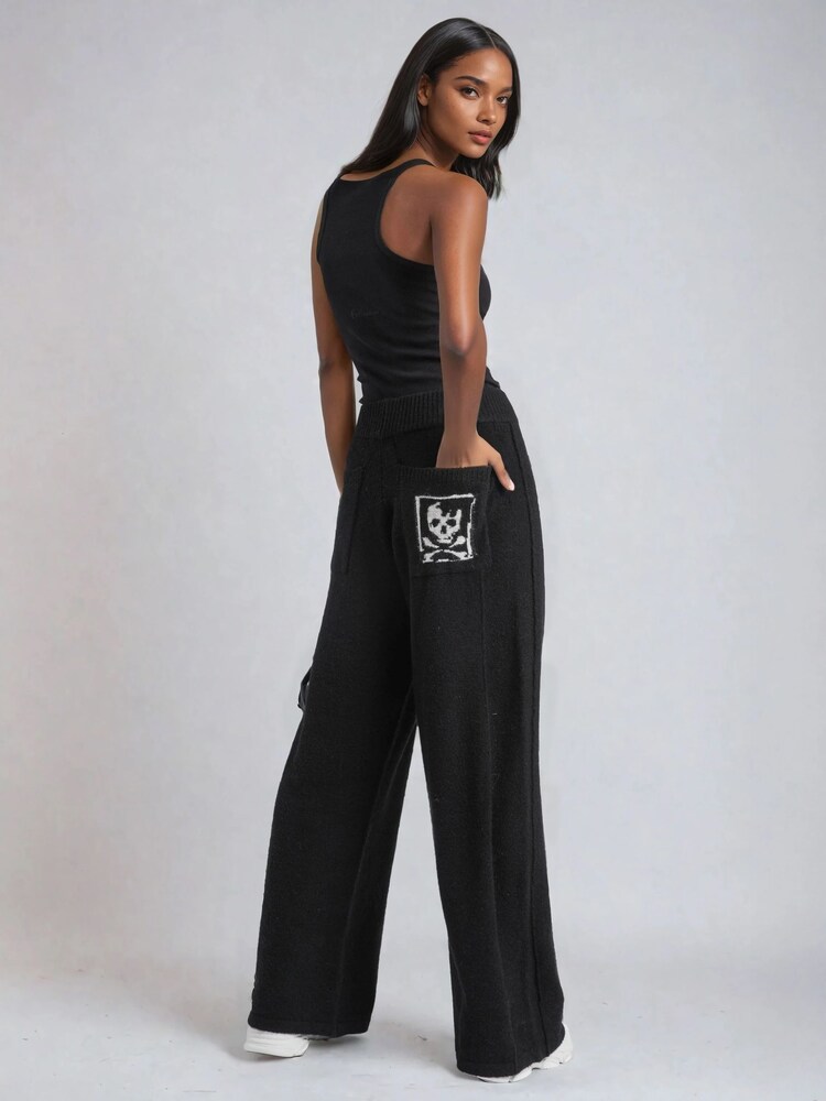 Religion Black Luscious Knitted Quiet Luxury Joggers with Skull & Crossbone Jacquard - Image 4 of 4