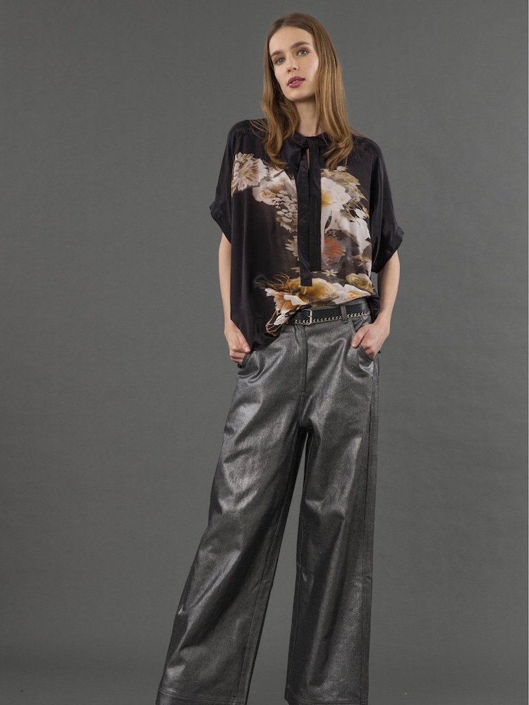 Religion Black Lola Oversized Blouse In Large Floral Placement Print - Image 1 of 6 Religion Black Lola Oversized Blouse In Large Floral Placement Print - Image 1 of 6