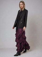 Religion Purple Scarlet Ruffle Maxi Skirt in Dark Red Floral Georgette - Image 1 of 5