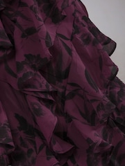 Religion Purple Scarlet Ruffle Maxi Skirt in Dark Red Floral Georgette - Image 4 of 5