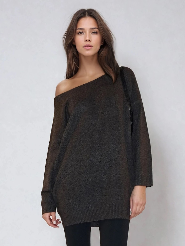 Religion Brown Off The Shoulder Knitted Nebula Dress In Soft Wool Mix - Image 1 of 6 Religion Brown Off The Shoulder Knitted Nebula Dress In Soft Wool Mix - Image 1 of 6
