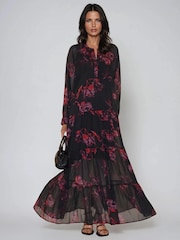 Religion Red Zoe Tiered Maxi Boho Dress With Tiered Skirt In Dark Floral - Image 2 of 6