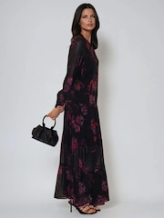 Religion Red Zoe Tiered Maxi Boho Dress With Tiered Skirt In Dark Floral - Image 4 of 6