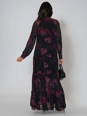 Religion Red Zoe Tiered Maxi Boho Dress With Tiered Skirt In Dark Floral - Image 5 of 6