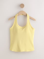 Butter Yellow Hidden Support Cotton Rib Halter Neck Bra Top - Image 5 of 8