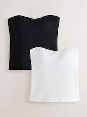 Black/White Hidden Support Cotton Rib Bandeau Bra Top - Image 1 of 6