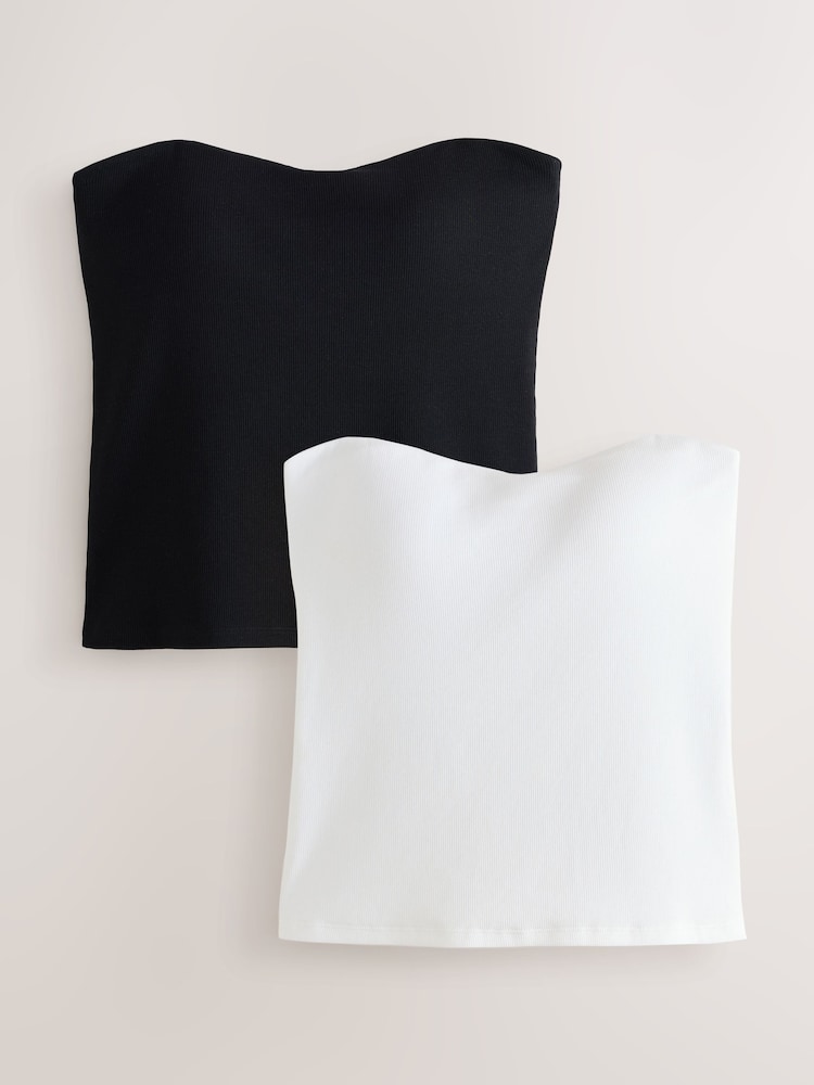 Black/White Hidden Support Cotton Rib Bandeau Bra Top - Image 1 of 6