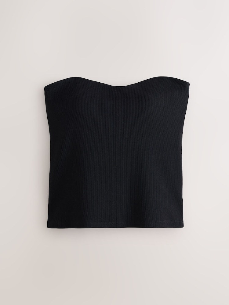 Black/White Hidden Support Cotton Rib Bandeau Bra Top - Image 2 of 6