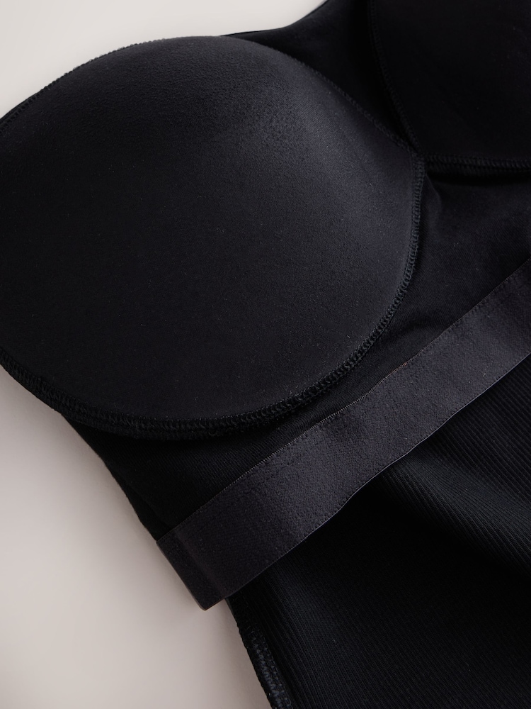 Black/White Hidden Support Cotton Rib Bandeau Bra Top - Image 6 of 6
