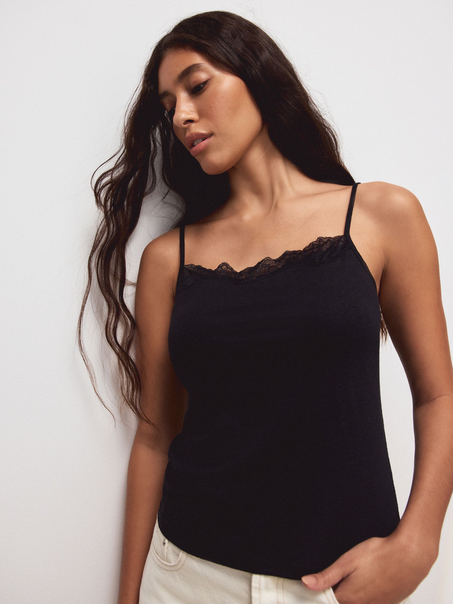 Buy Black Lace Trim Cami Top With Linen from Next USA