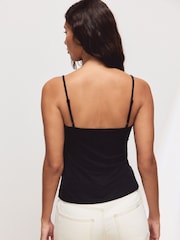 Black Lace Trim Cami Top With Linen - Image 4 of 6