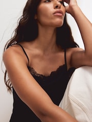 Black Lace Trim Cami Top With Linen - Image 5 of 6