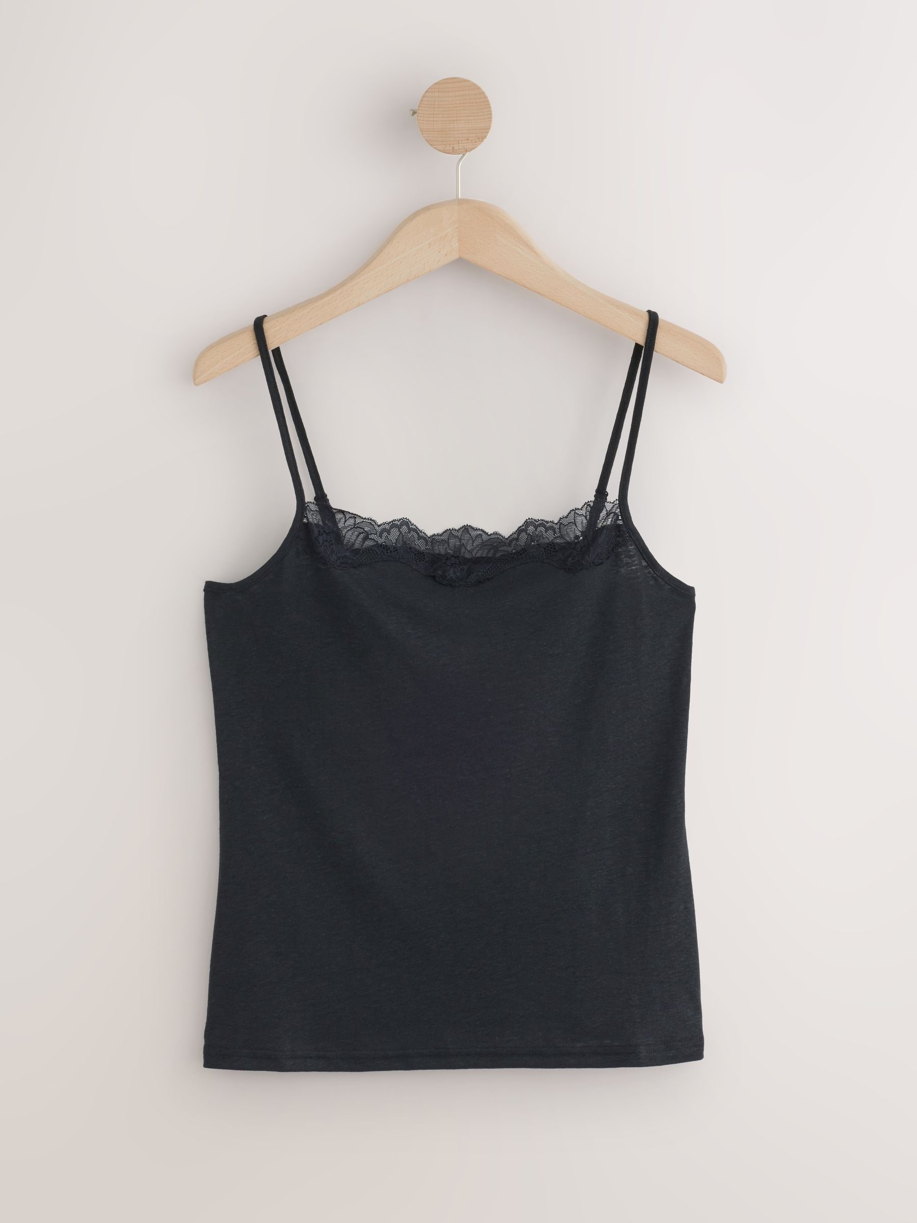 Buy Black Lace Trim Cami Top With Linen from Next USA