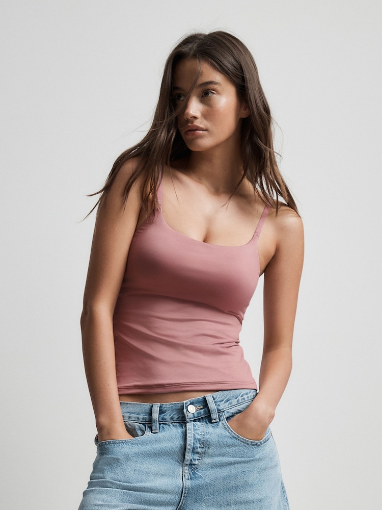 Pink Hidden Support Microfibre Cami Bra Top - Image 1 of 8 Pink Hidden Support Microfibre Cami Bra Top - Image 1 of 8