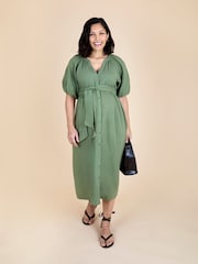 Grün - Jojo Maman Bébé – strukturiertes Hemdblusenkleid mit Knopfleiste (Umstandsmode) - Bild 1 von 5