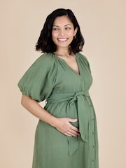 Grün - Jojo Maman Bébé – strukturiertes Hemdblusenkleid mit Knopfleiste (Umstandsmode) - Bild 4 von 5
