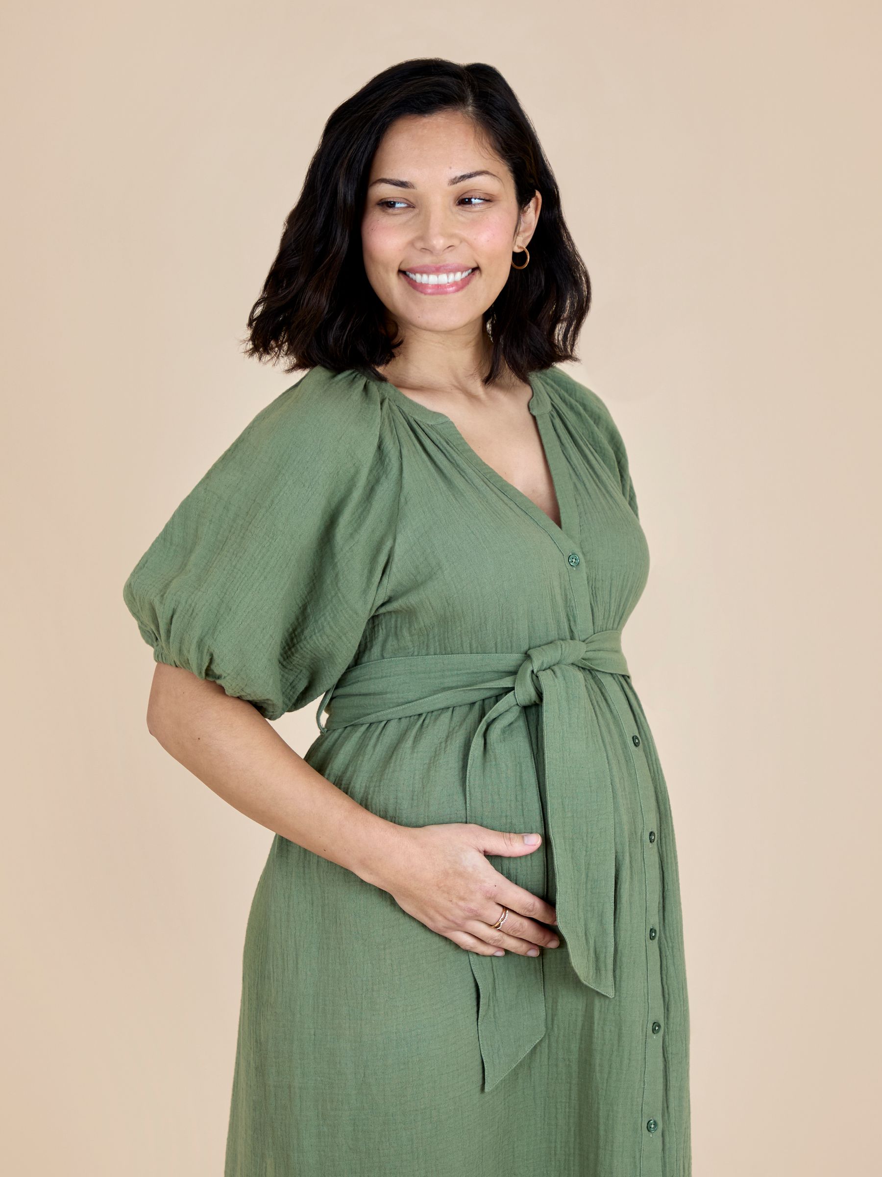 Womens JoJo Maman Bébé Green Textured Button Through Maternity Shirt Dress S (US 4-6)