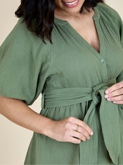 Grün - Jojo Maman Bébé – strukturiertes Hemdblusenkleid mit Knopfleiste (Umstandsmode) - Bild 5 von 5