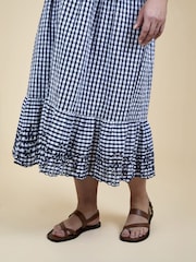JoJo Maman Bébé Navy Blue Shirring Gingham Maternity Midi Dress - Image 6 of 7
