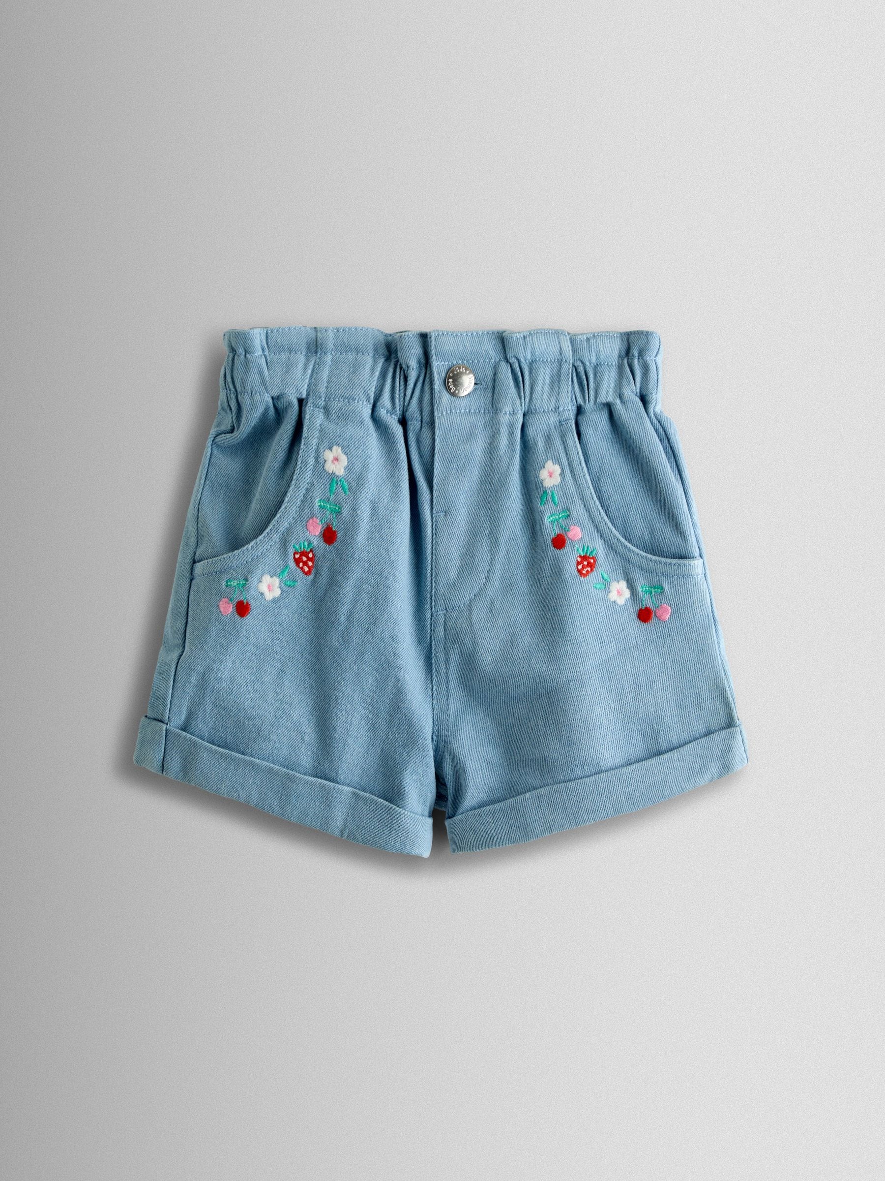 Jojo Maman Bébé Women's Blue Floral Embroidered Twill Shorts