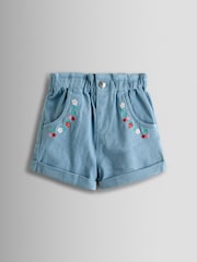 JoJo Maman Bébé Blue Floral Embroidered Twill Shorts - Image 1 of 3