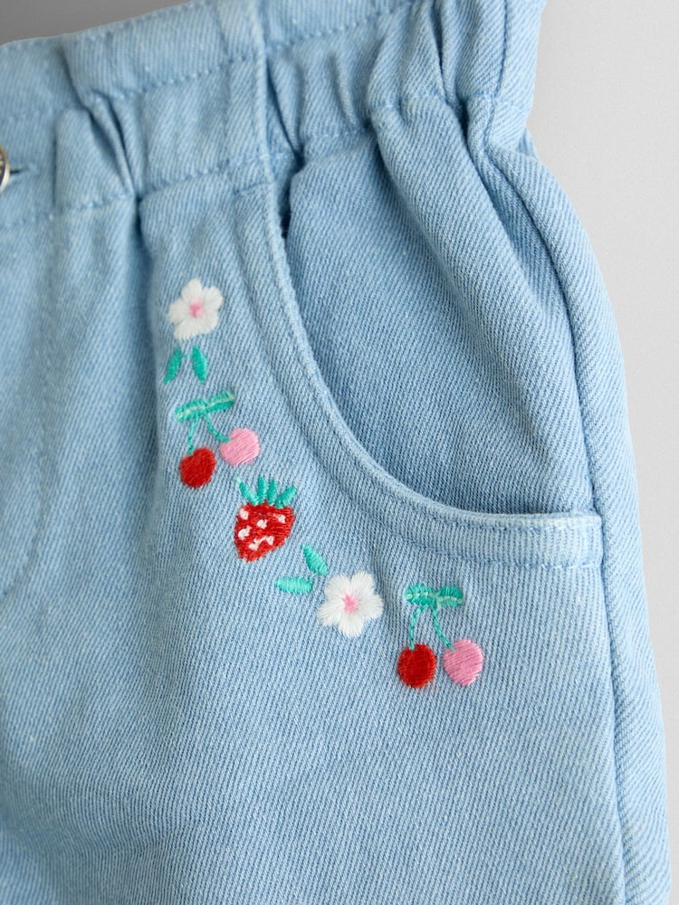 JoJo Maman Bébé Blue Floral Embroidered Twill Shorts - Image 3 of 3