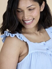 JoJo Maman Bébé Light Blue Frill Sleeve Maternity Short Pyjama Set - Image 7 of 7