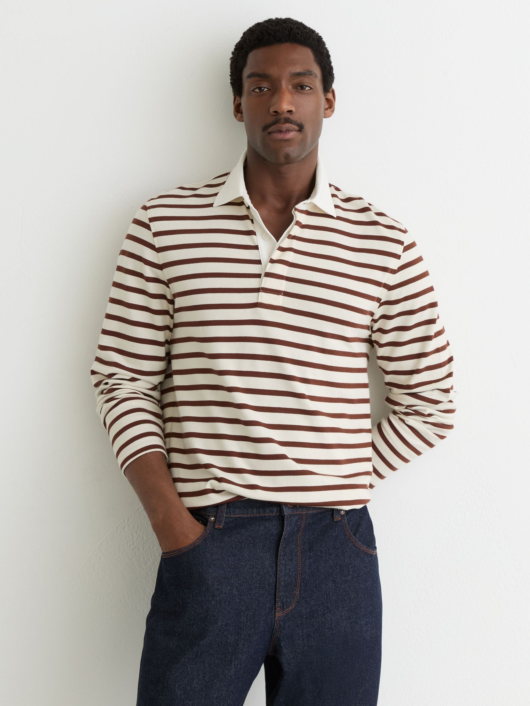 トップス DIGAWEL RUGBY SHIRT (CAMEL) 2 Buy Reiss White/Camel Conners Cotton Rugby-Stripe Polo Shirt from