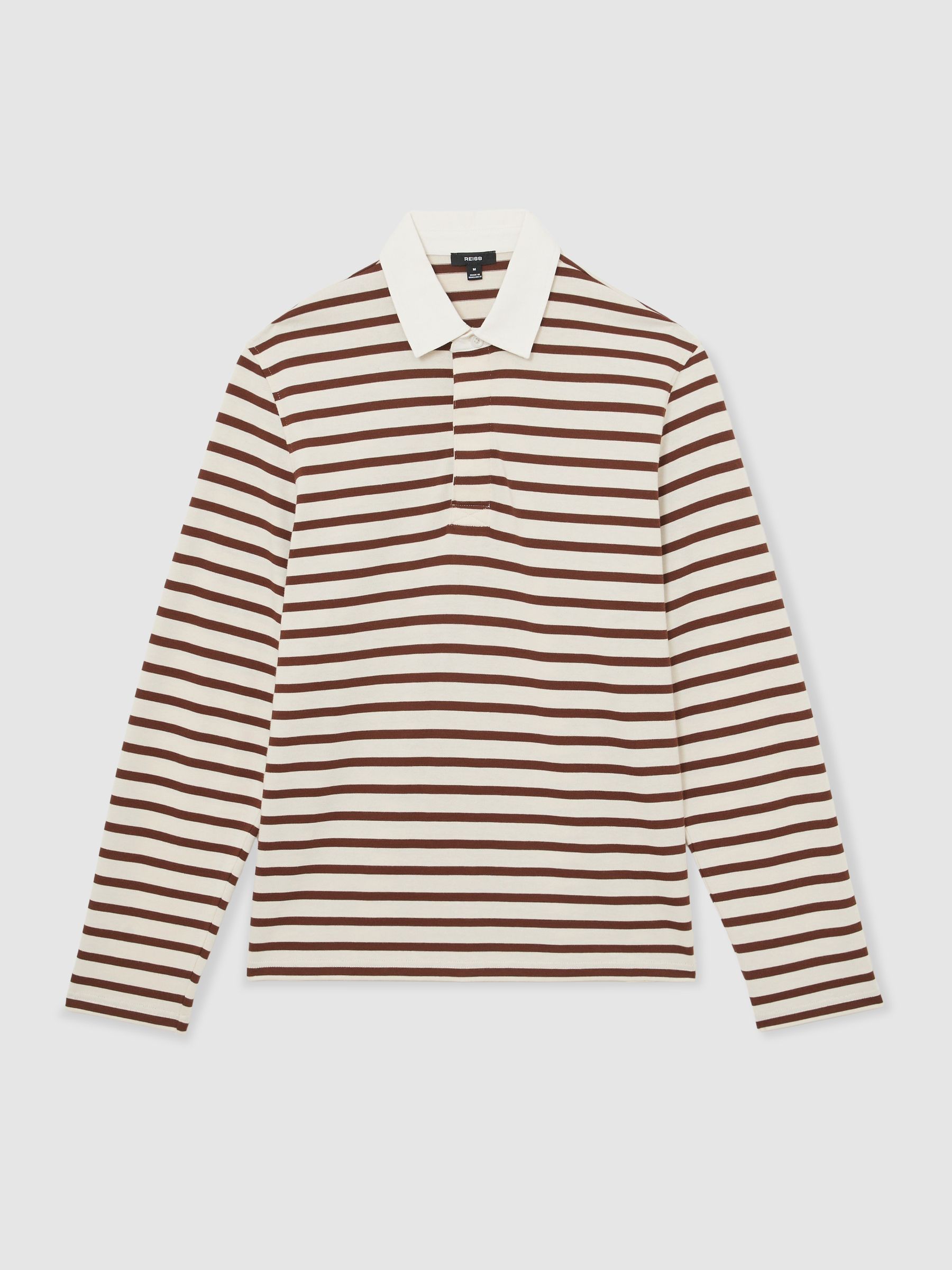 Buy Reiss White/Camel Conners Cotton Rugby-Stripe Polo Shirt from