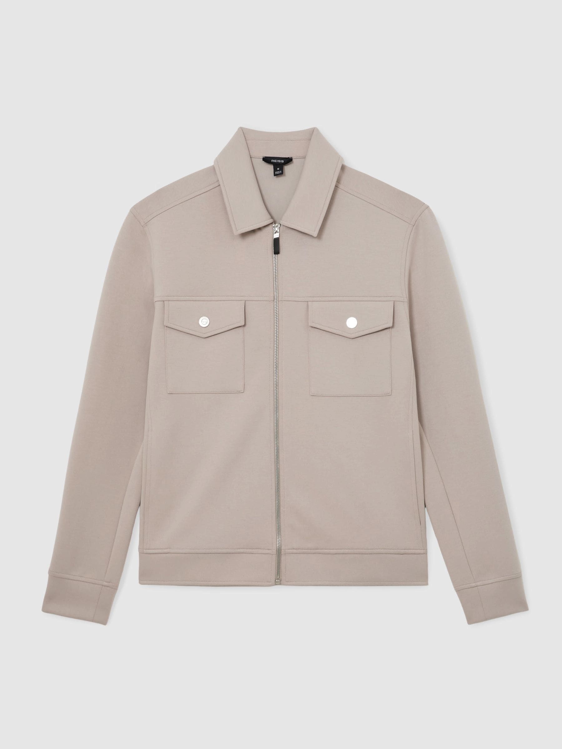 Buy Reiss Stone Medina Premium Interlock Zip-Through Overshirt