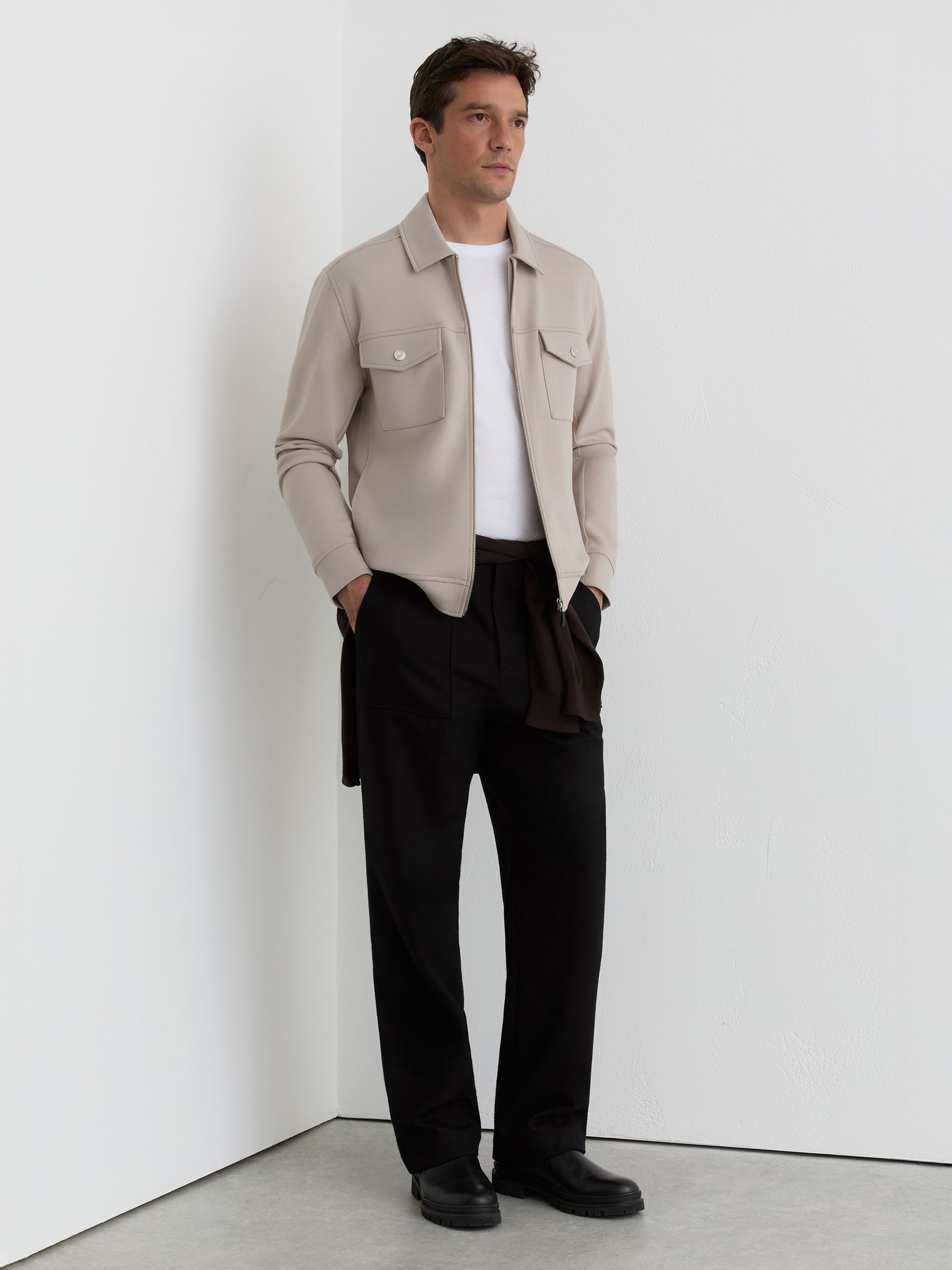 Buy Reiss Stone Medina Premium Interlock Zip-Through Overshirt