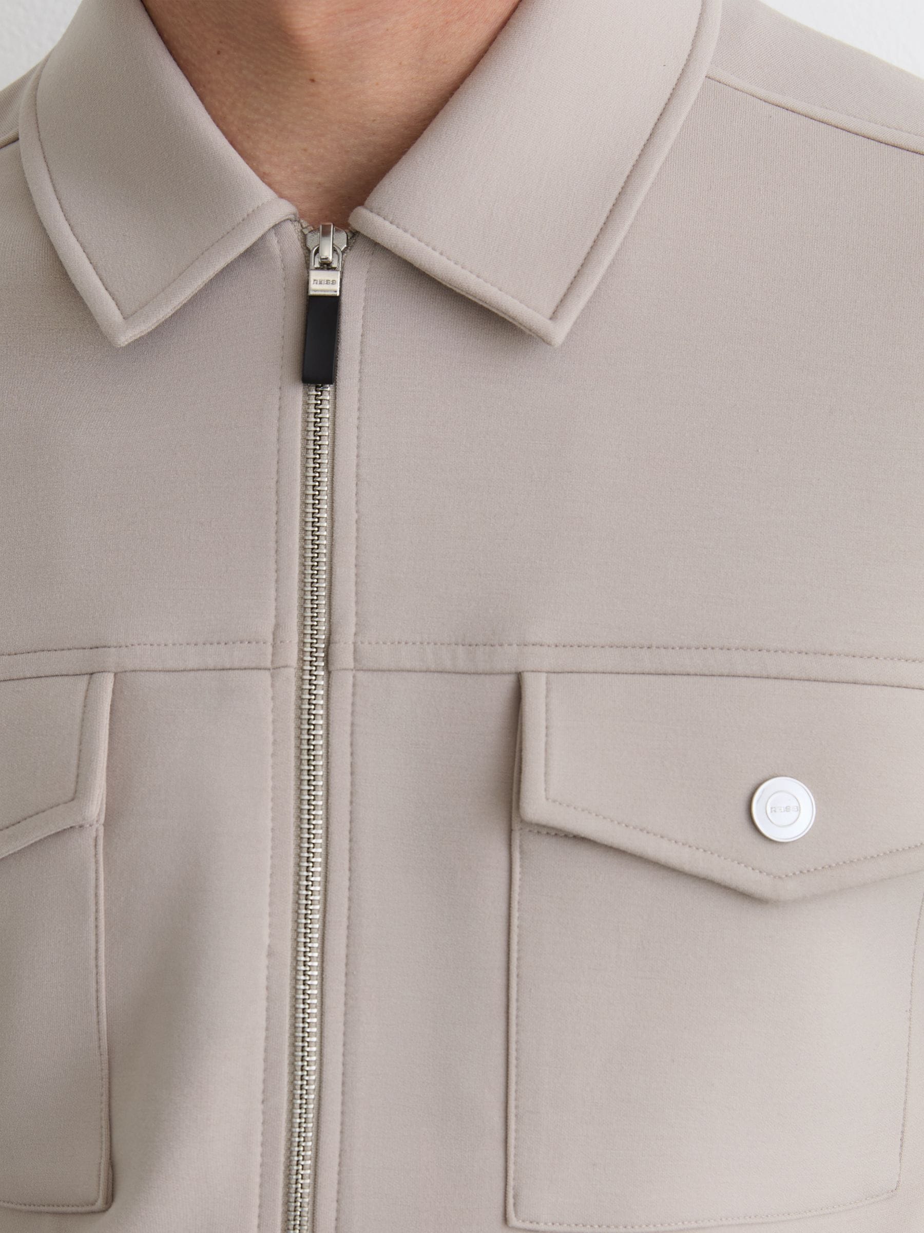 Buy Reiss Stone Medina Premium Interlock Zip-Through Overshirt
