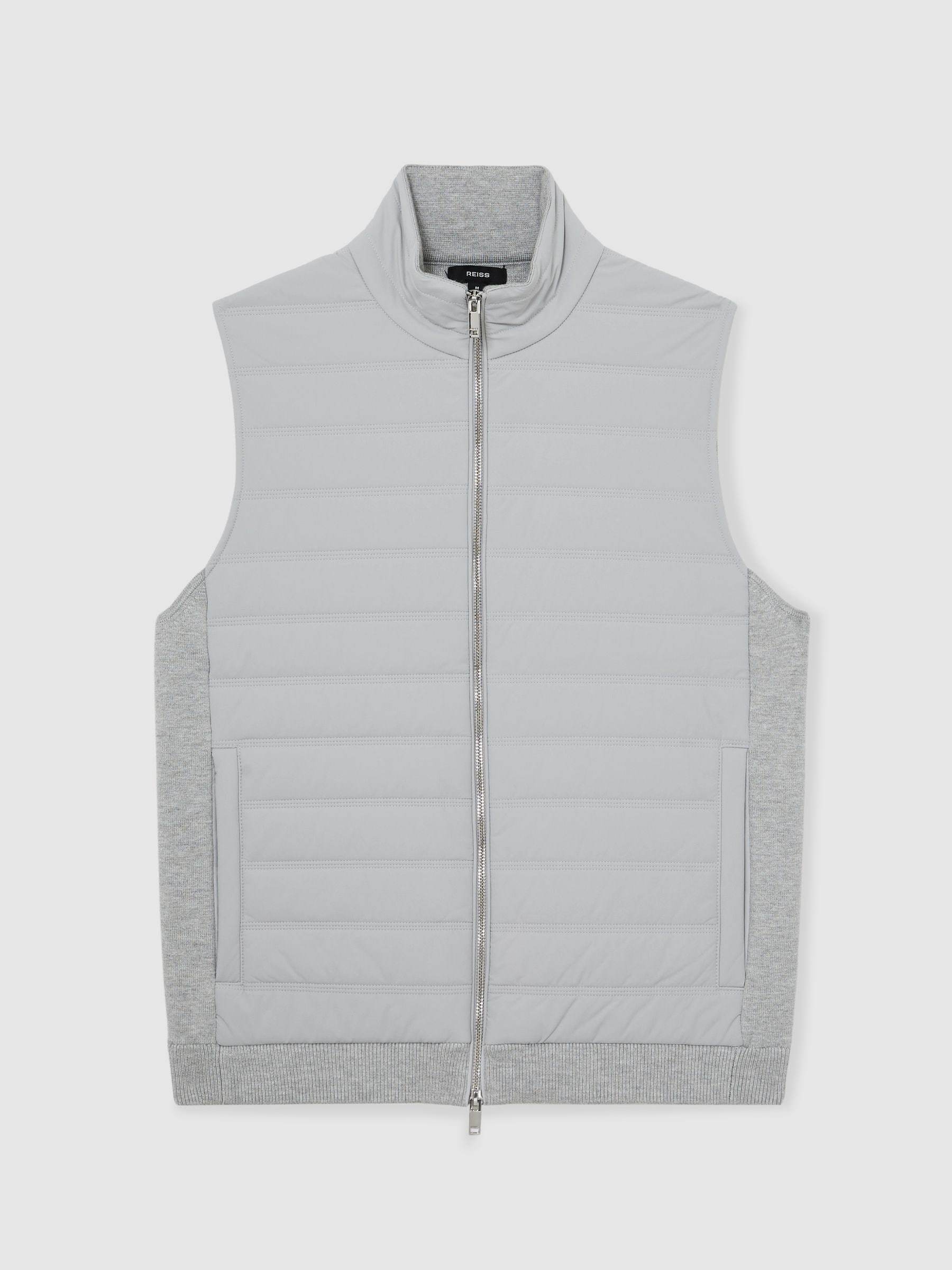Buy Reiss Soft Grey Newford Funnel-Neck Quilted Knit Gilet from