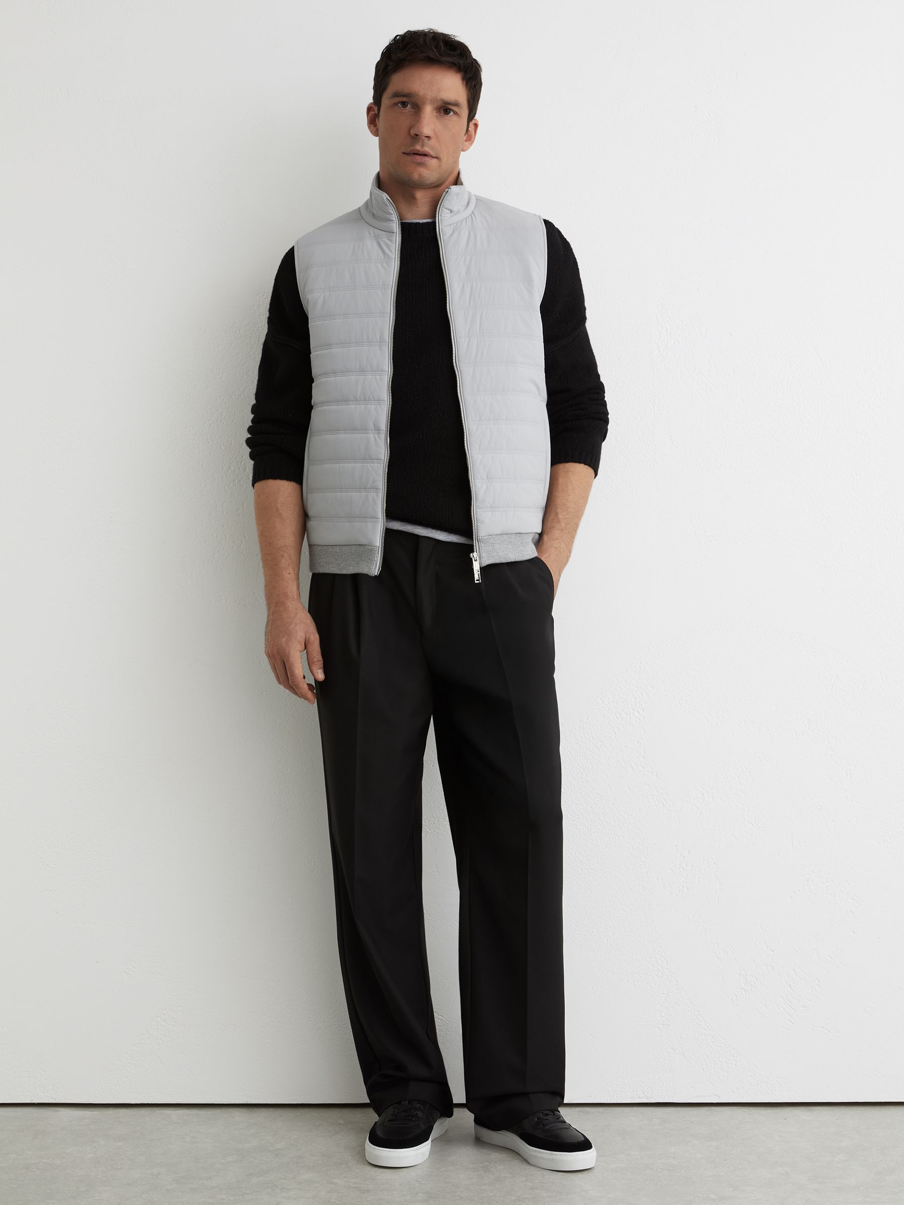Buy Reiss Soft Grey Newford Funnel-Neck Quilted Knit Gilet from