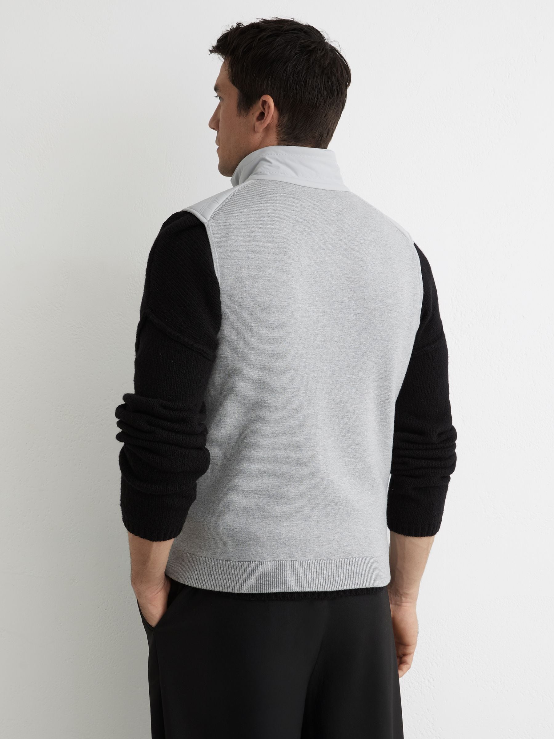 Buy Reiss Soft Grey Newford Funnel-Neck Quilted Knit Gilet from
