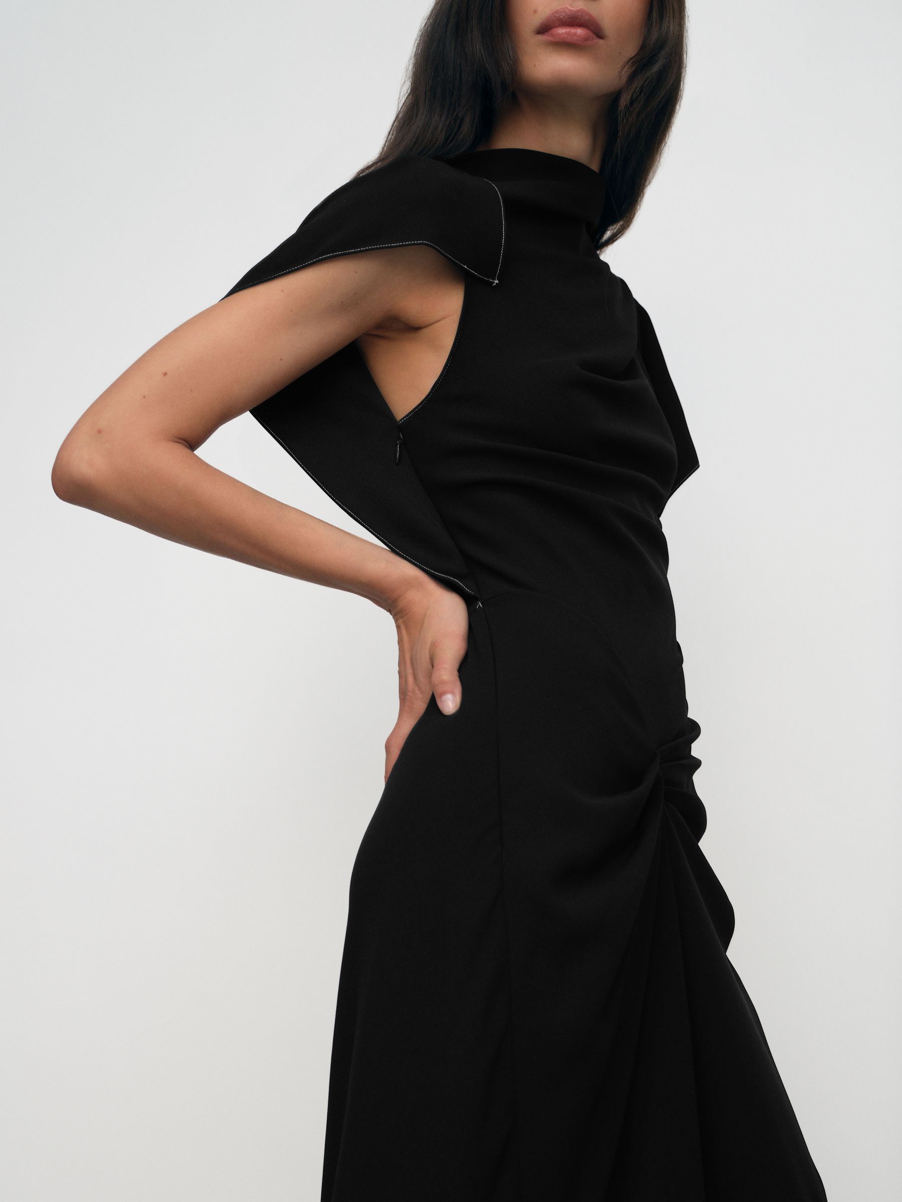 Buy Reiss Black Saskia Asymmetric Draped Midi Dress from Next USA