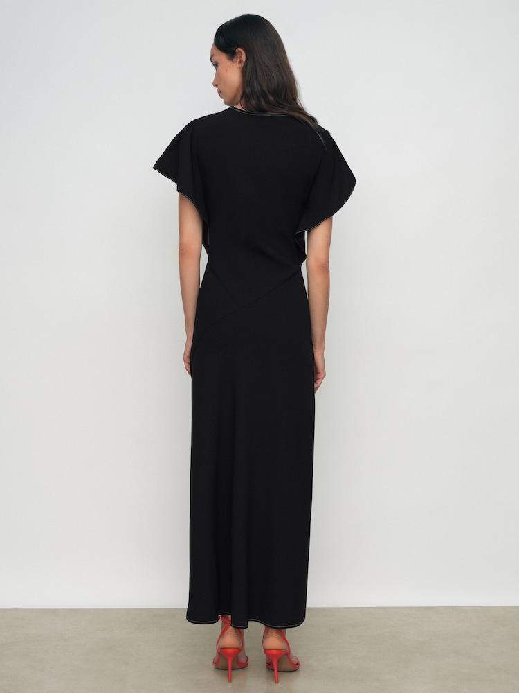 Reiss - Black Asymmetric Draped Midi Dress, 8