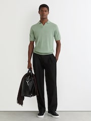 Reiss Light Sage Green Duchie Merino Wool Open-Collar Polo Shirt - Image 1 of 6