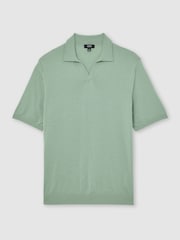 Reiss Light Sage Green Duchie Merino Wool Open-Collar Polo Shirt - Image 2 of 6