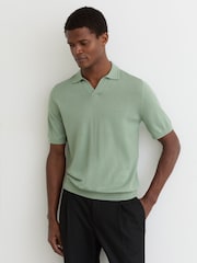 Reiss Light Sage Green Duchie Merino Wool Open-Collar Polo Shirt - Image 3 of 6