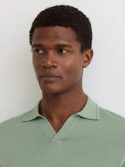 Reiss Light Sage Green Duchie Merino Wool Open-Collar Polo Shirt - Image 4 of 6