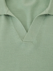 Reiss Light Sage Green Duchie Merino Wool Open-Collar Polo Shirt - Image 6 of 6