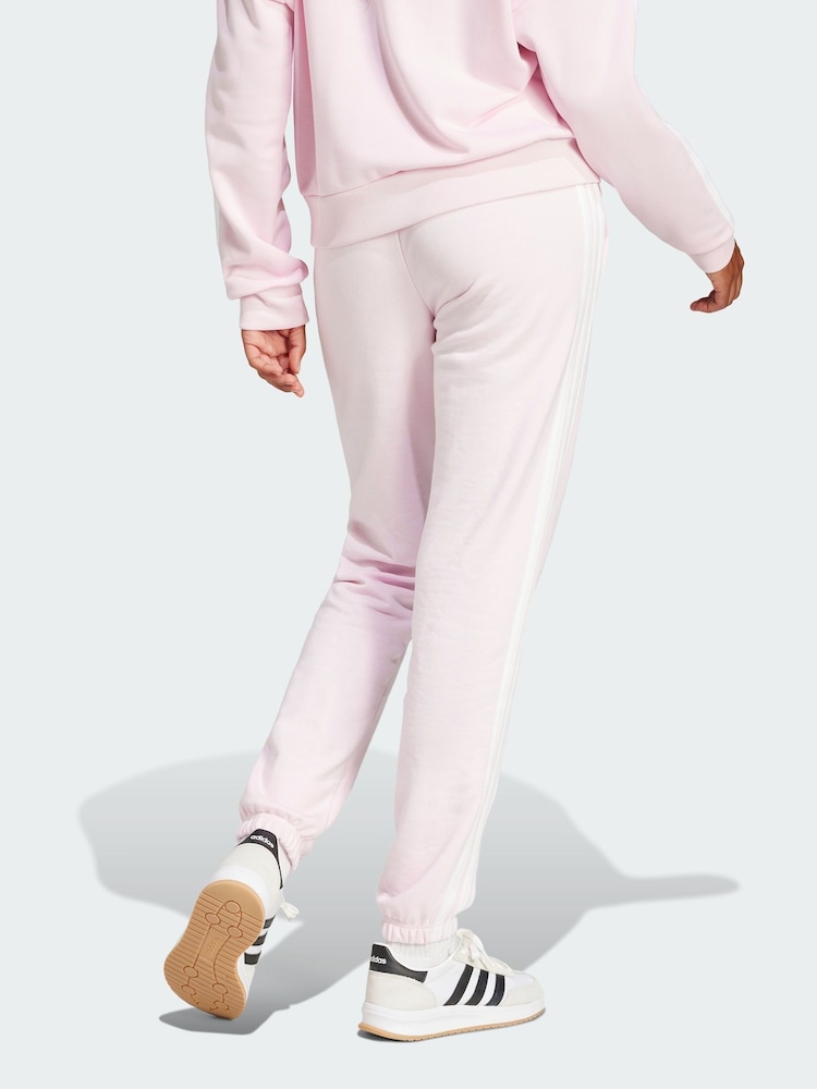 adidas Pink Essentials 3-Stripes French Terry Cuffed Joggers - Image 2 of 5 adidas Pink Essentials 3-Stripes French Terry Cuffed Joggers - Image 2 of 5