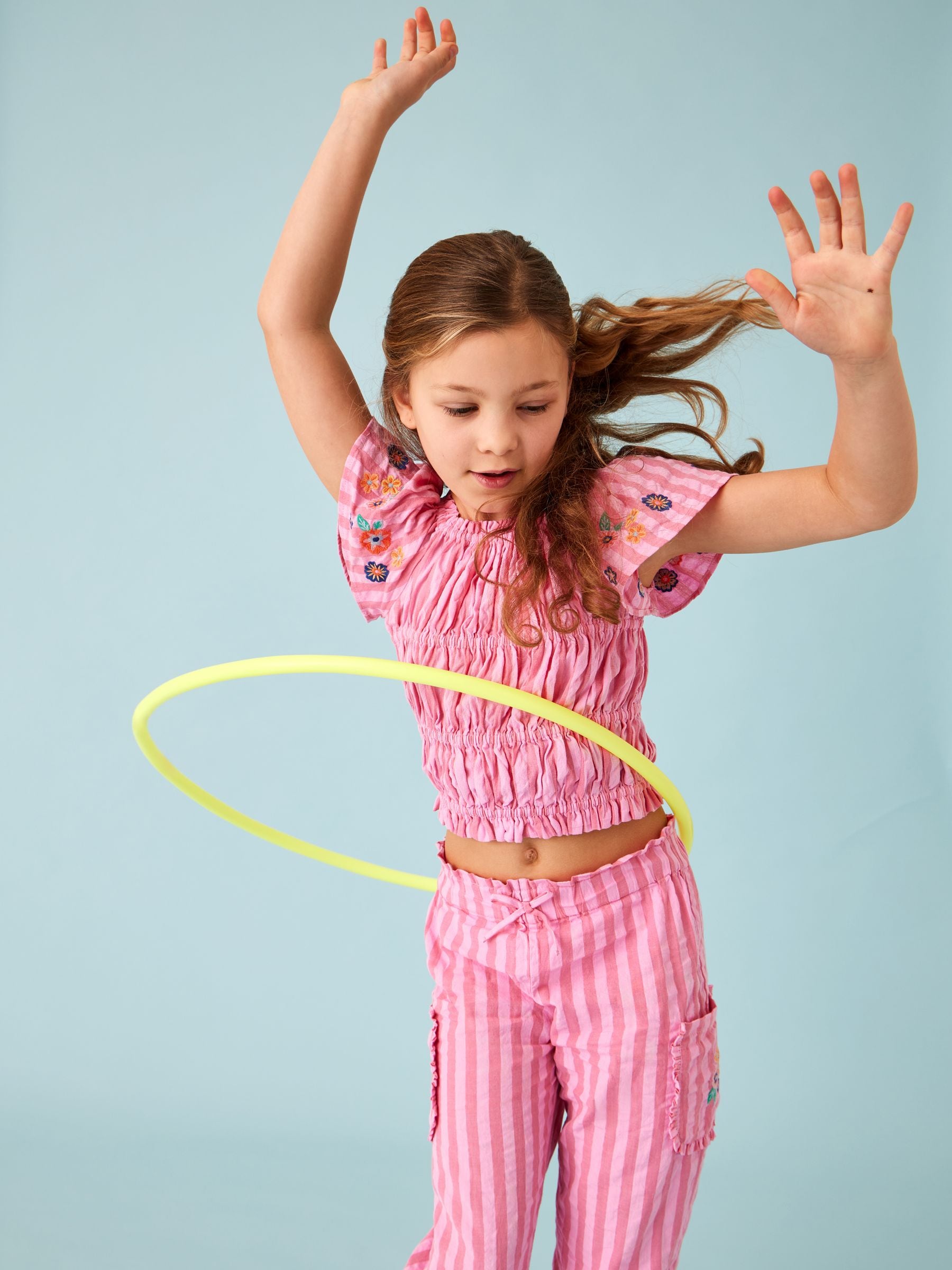 Buy JoJo Maman Bébé Bright Pink Stripe Floral Embroidered Gathered