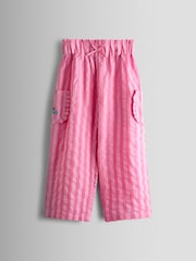 JoJo Maman Bébé Bright Pink Stripe Floral Embroidered Gathered Blouse & Trouser Set - Image 4 of 5