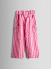 JoJo Maman Bébé Bright Pink Stripe Floral Embroidered Gathered Blouse & Trouser Set - Image 5 of 5