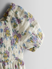 JoJo Maman Bébé Cream Floral Cheesecloth Smocked Bodice Baby Jumpsuit - Image 3 of 3