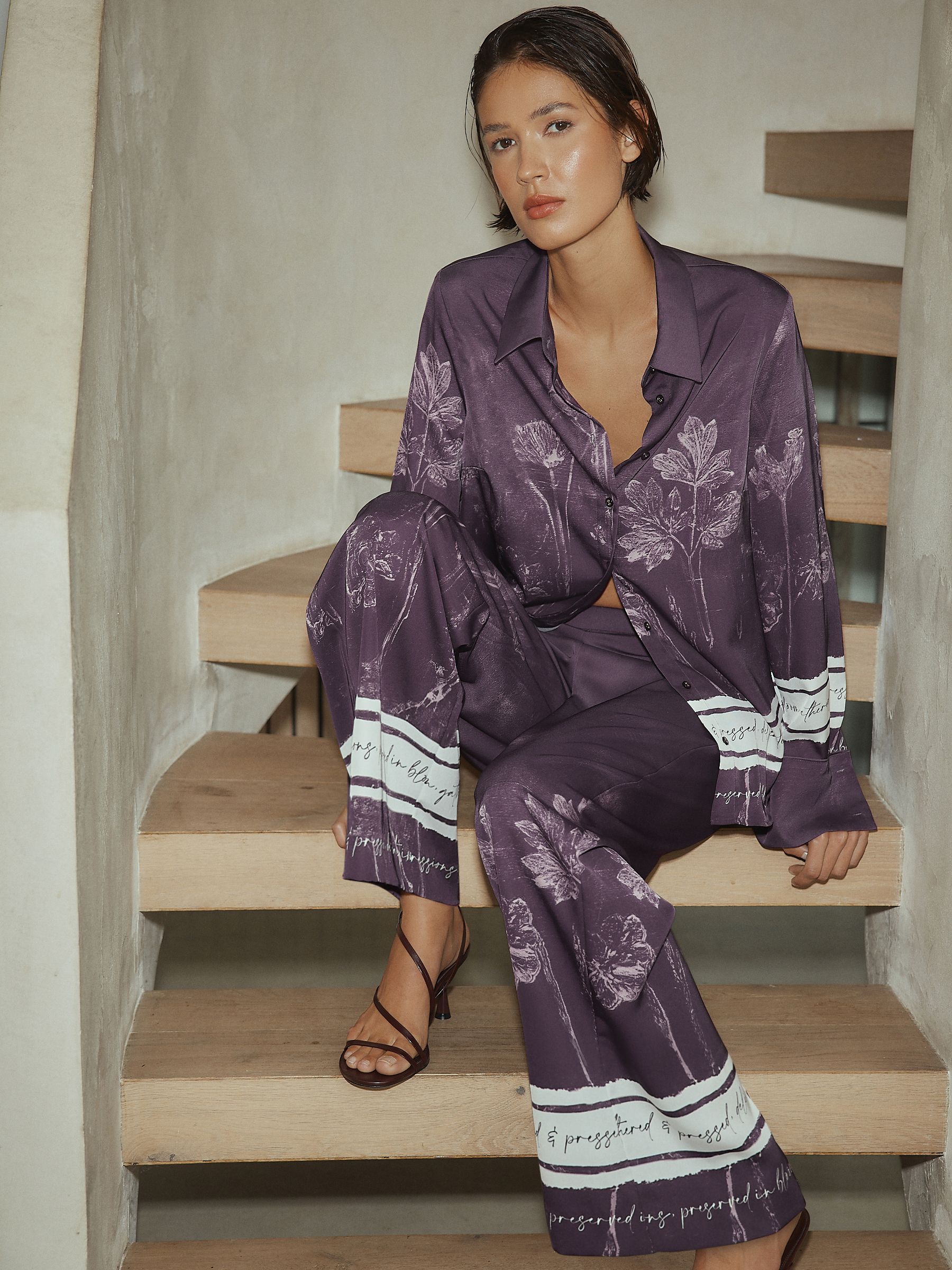 Buy Purple Floral Border Print Long Sleeve Shirt from Next USA