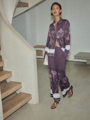 Lilla blomsterkanttrykk - Elasticated Wide Leg Trousers - Bilde 1 av 8