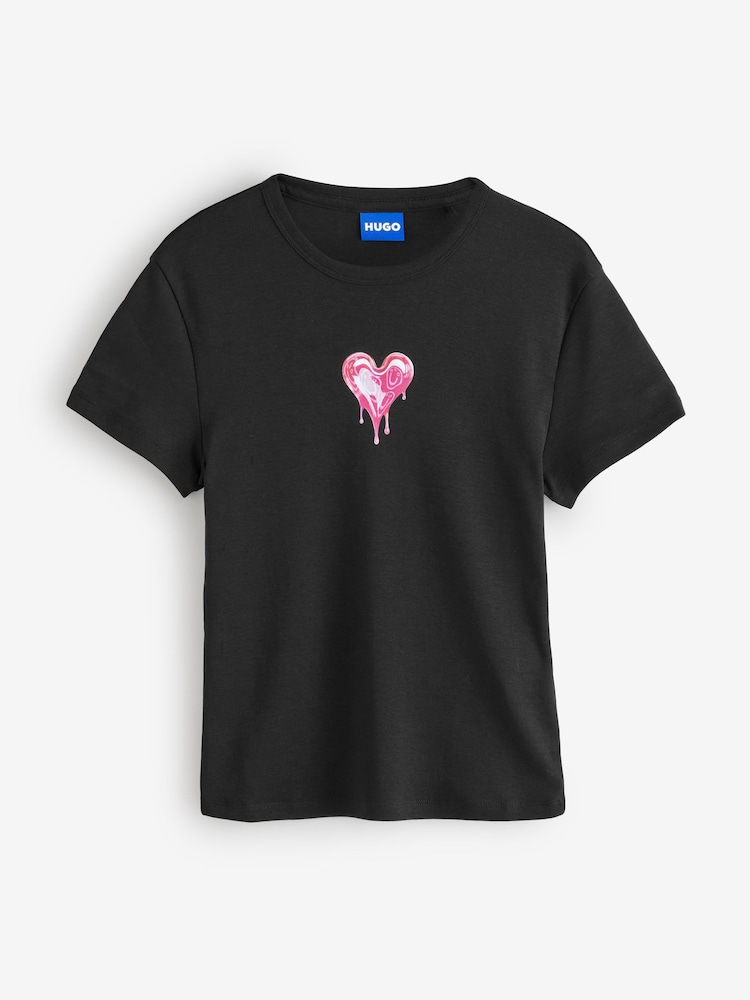 HUGO Black Graphic Crop T-Shirt - Image 1 of 1